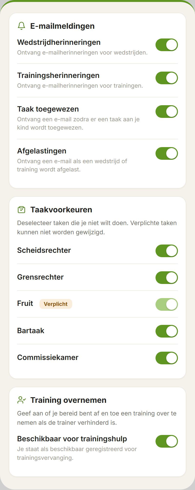 Set notifications and duty preferences, plus availability for training cover